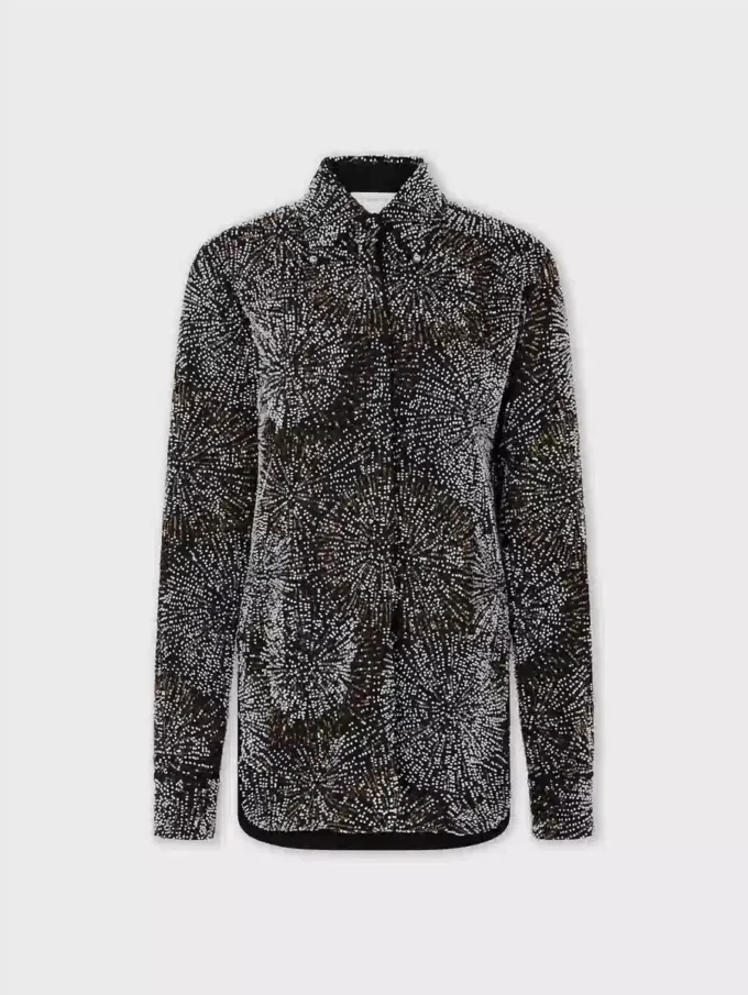 Crepe shirt with pearl embroidery