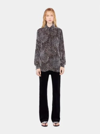 Crepe shirt with pearl embroidery