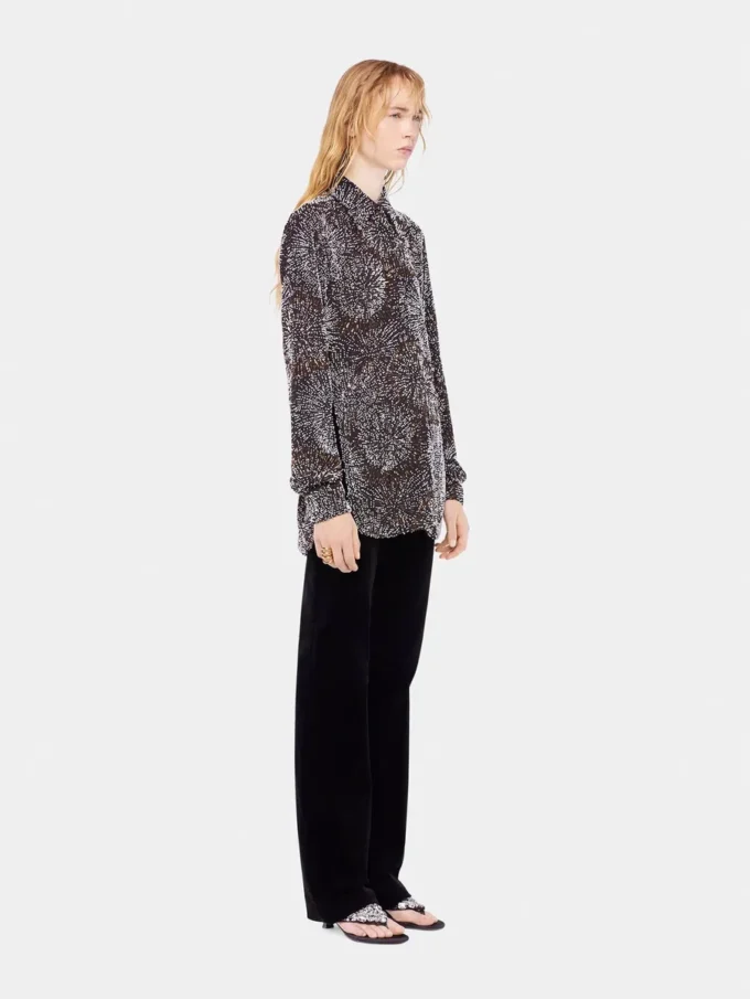 Crepe shirt with pearl embroidery