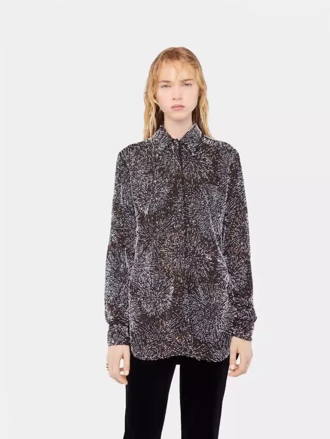 Crepe shirt with pearl embroidery