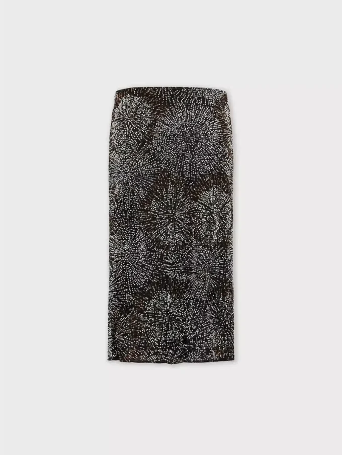 Crepe skirt with pearl embroidery