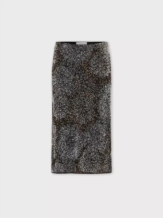 Crepe skirt with pearl embroidery