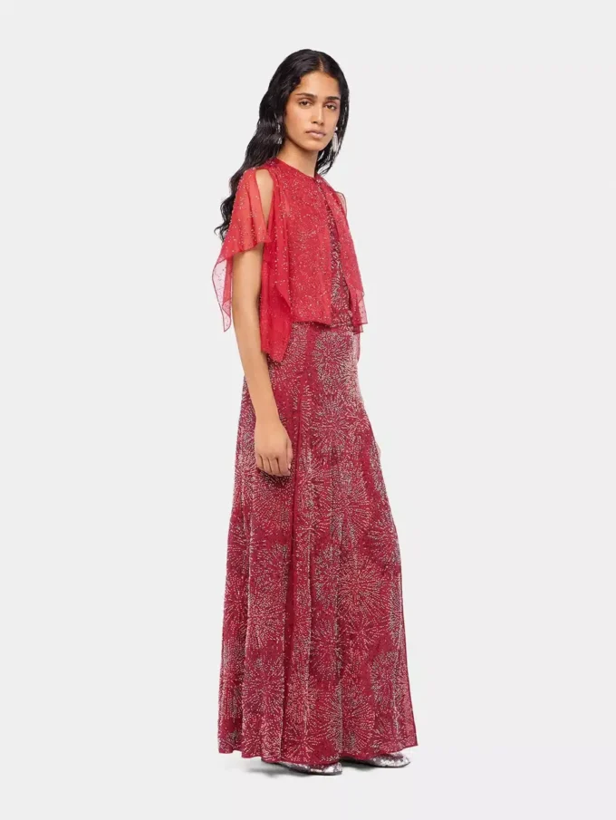 Crepe top with pearl embroidery