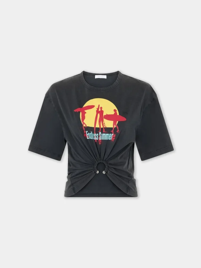 Cropped t-shirt in printed cotton