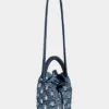 Denim blue raffia bucket bag