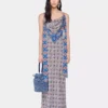 Denim blue raffia bucket bag