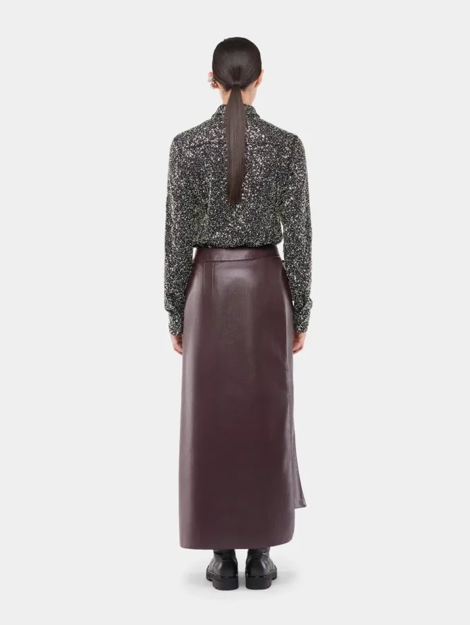 Double layer midi skirt in fake leather