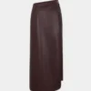 Double layer midi skirt in fake leather