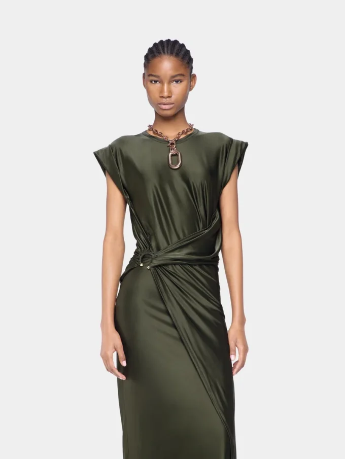 Draped long dress in jersey