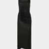 Draped midi dress in leather