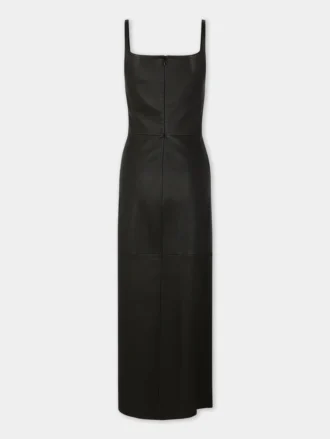 Draped midi dress in leather