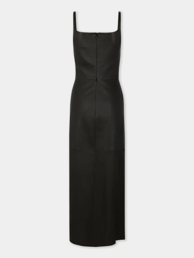 Draped midi dress in leather