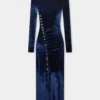 Draped midi dress in velvet