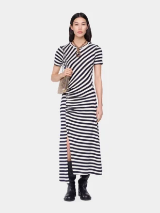 Draped midi dress in wool