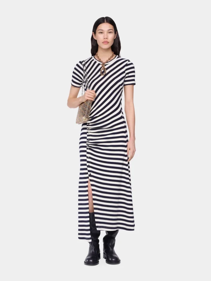 Draped midi dress in wool