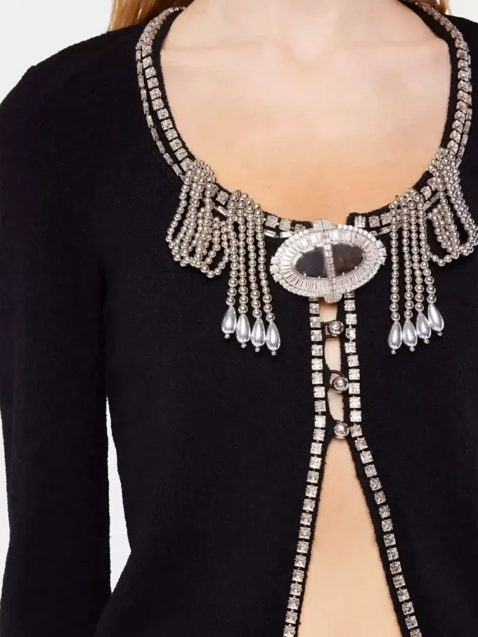 Embroidered knit cardigan