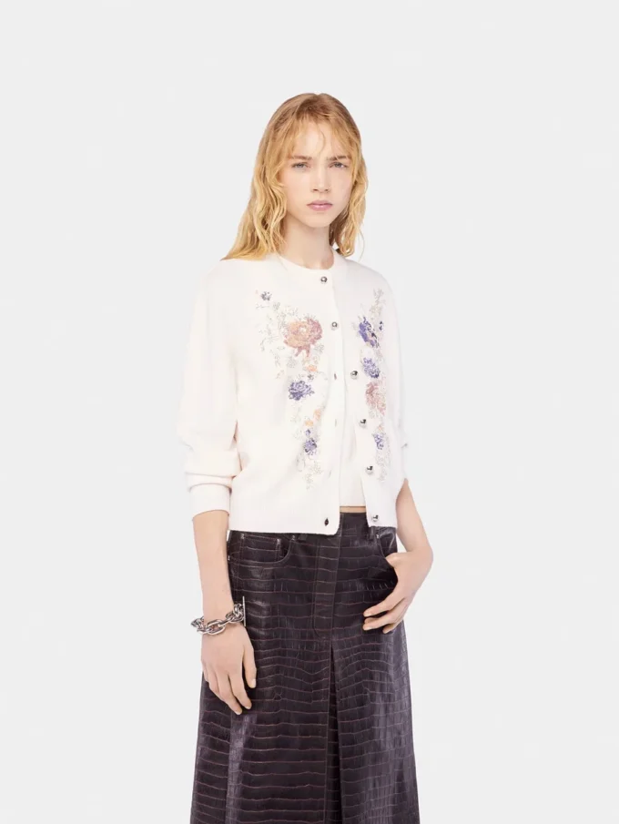 Embroidered wool cardigan