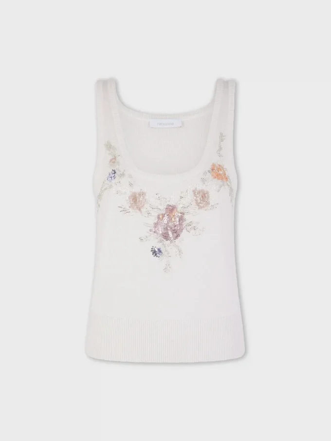 Embroidered wool top