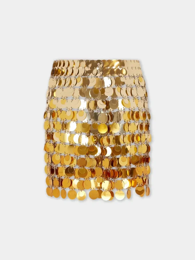 Gold mini skirt in gradient assembly