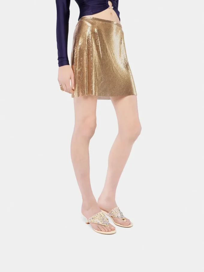 Gold mini skirt in mesh