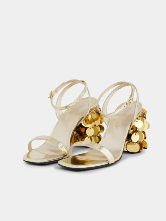 Gold sandals with Sparkle disc heels