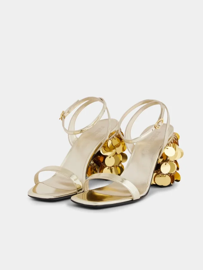 Gold sandals with Sparkle disc heels
