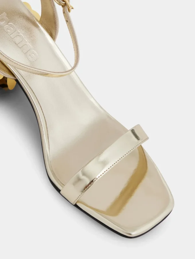 Gold sandals with Sparkle disc heels