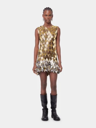 Gold short dress in assembly