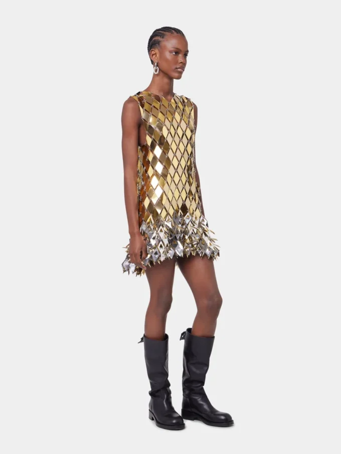 Gold short dress in assembly