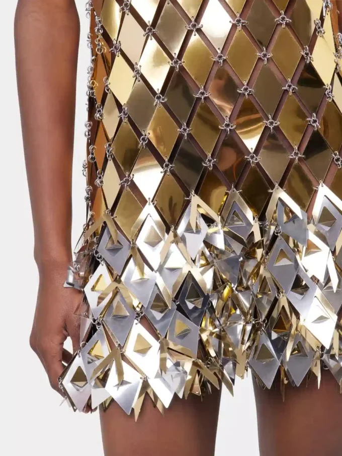 Gold short dress in assembly