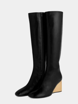 Golden heel knee-high leather Boots