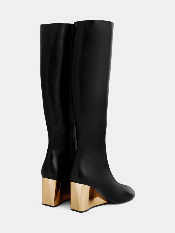 Golden heel knee-high leather Boots