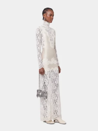 Ivory long dress in lace and jersey