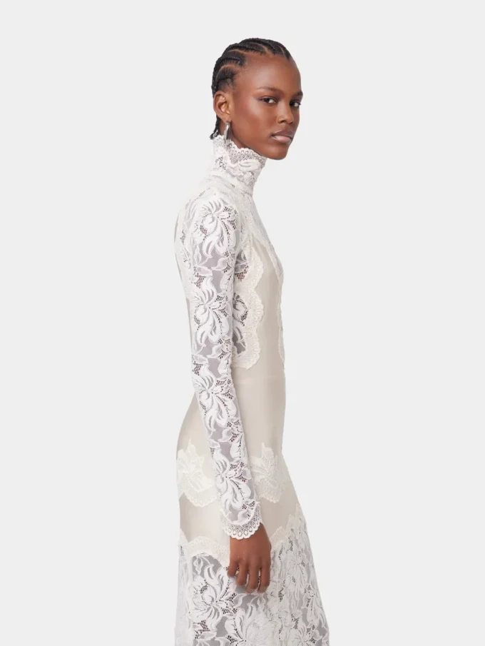 Ivory long dress in lace and jersey