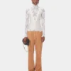 Ivory long-sleeved top in lace and jersey