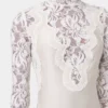 Ivory long-sleeved top in lace and jersey