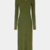 Khaki Long dress in wool