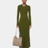 Khaki Long dress in wool