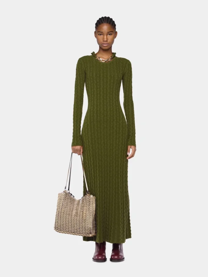 Khaki Long dress in wool