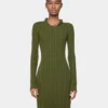 Khaki Long dress in wool