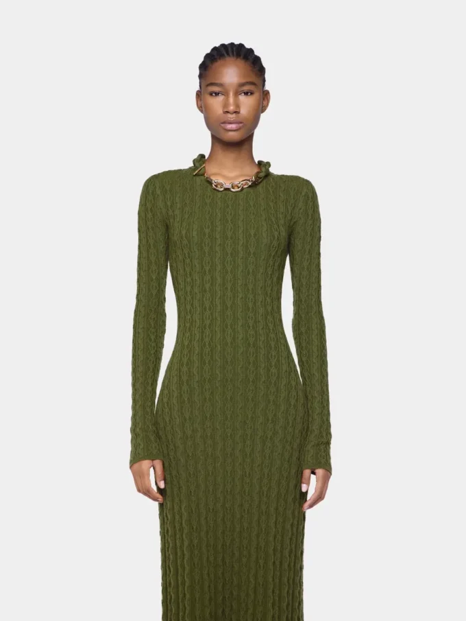 Khaki Long dress in wool