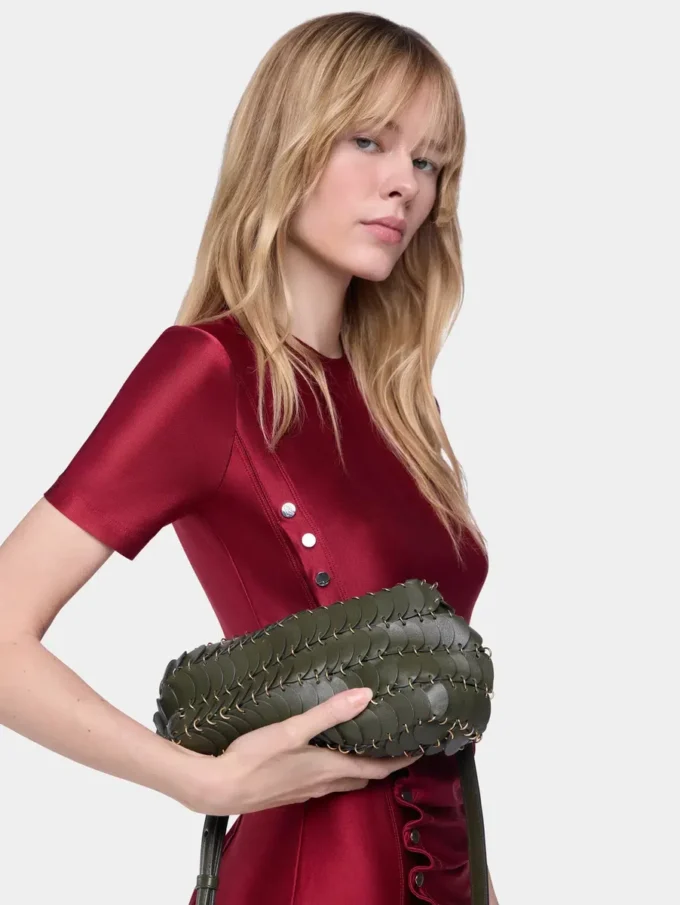 Khaki Paco crossbody leather bag
