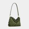 Khaki paco shoulder clutch in calfskin leather