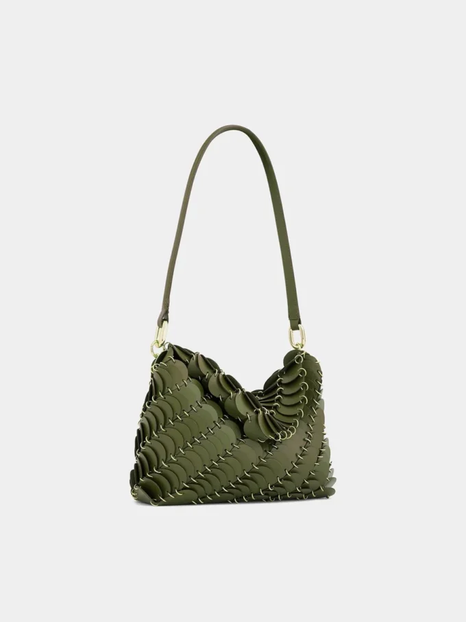 Khaki paco shoulder clutch in calfskin leather