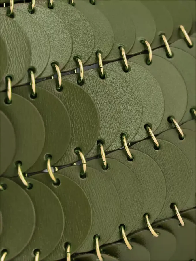 Khaki paco shoulder clutch in calfskin leather