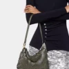 Khaki paco shoulder clutch in calfskin leather