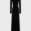 Long backless knit dress with embroideries