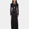 Long backless knit dress with embroideries