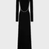 Long backless knit dress with embroideries