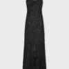 Long crepe dress with pearl embroidery